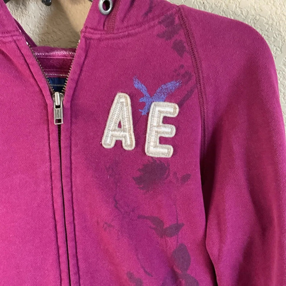 American Eagle Womens Small Zip Up Hooded Graphic Jacket Y2K Casual - Picture 3 of 7
